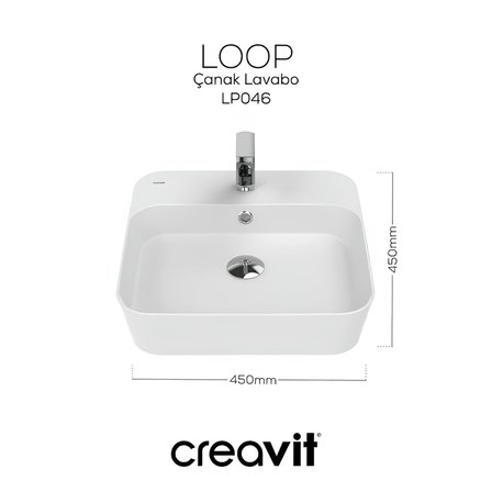 Creavit Loop Kare Tezgâh Üstü Batarya Delikli Beyaz Lavabo 45x45 Cm LP046