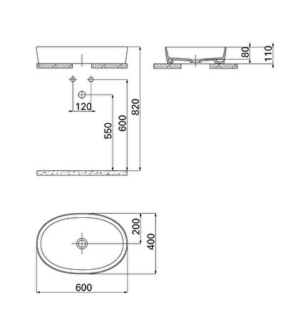 CREAVİT LP160 Tezgah Üstü 40*60 cm Beyaz Ultra Çanak Lavabo