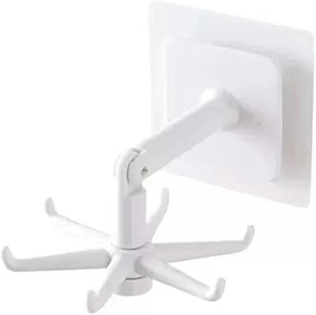 Microcase Kendinden Yapışkanlı 360 Derece Dönen 6 Kancalı Askı, Mutfak/Banyo/Gardırop Raf Aparatı 1 Adet -SİYAH AL5022