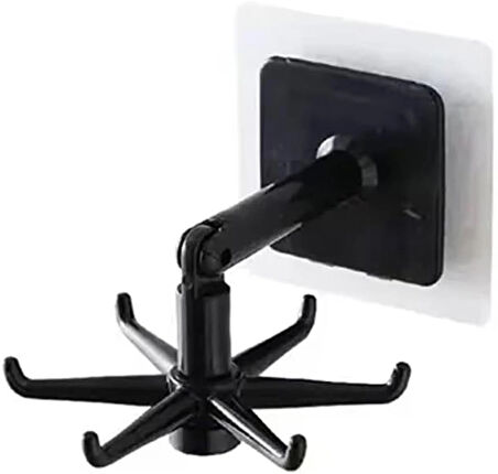 Microcase Kendinden Yapışkanlı 360 Derece Dönen 6 Kancalı Askı, Mutfak/Banyo/Gardırop Raf Aparatı 1 Adet - BEYAZ AL5022