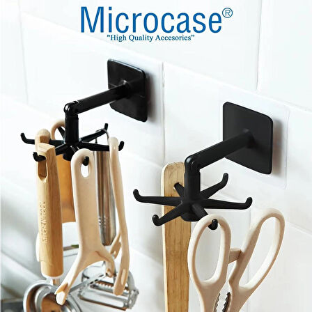 Microcase Kendinden Yapışkanlı 360 Derece Dönen 6 Kancalı Askı, Mutfak/Banyo/Gardırop Raf Aparatı 1 Adet - BEYAZ AL5022