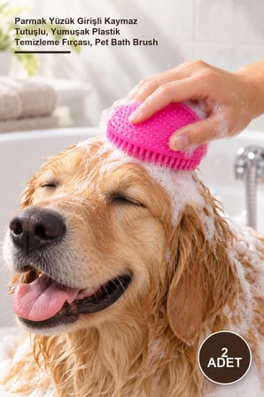 2 Adet Kedi Köpek Yıkama Fırçası – Parmak Yüzük Girişli Kaymaz Tutuşlu, Yumuşak Plastik Temizleme Fırçası, Pet Bath Brush
