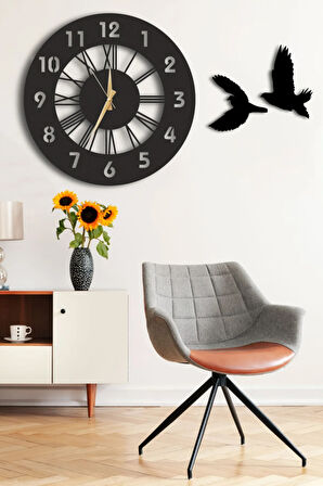 Dekoratif Duvar Saati 50x50cm Kuşlu Tablo