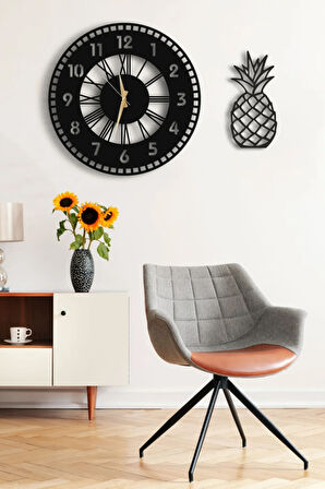 Dekoratif Duvar Saati 50x50cm + Ananaslı Tablo
