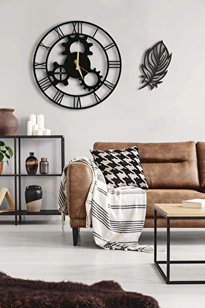 Dekoratif Duvar Saati 50x50cm + Yapraklı Tablo