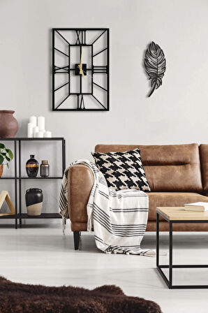 Dekoratif Duvar Saati 50x50cm + Yapraklı Tablo