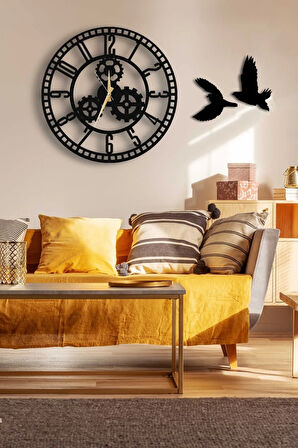 Dekoratif Duvar Saati 50x50cm + Kuşlu Tablo