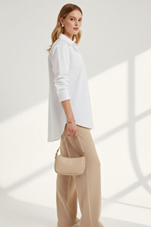 Kadın Beyaz Klasik Regular Fit Gömlek Yaka Düğmeli Uzun Kollu Zarif Gömlek – Kadın Gömlek