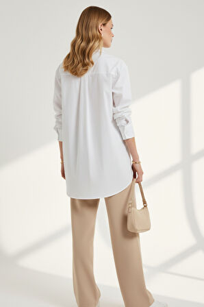 Kadın Beyaz Klasik Regular Fit Gömlek Yaka Düğmeli Uzun Kollu Zarif Gömlek – Kadın Gömlek