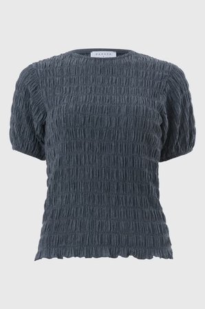 Kadın Antrasit Dokulu Takım Kısa Kollu Bluz Bol Paça Pantolon Şık Casual Takım - Kadın Takım
