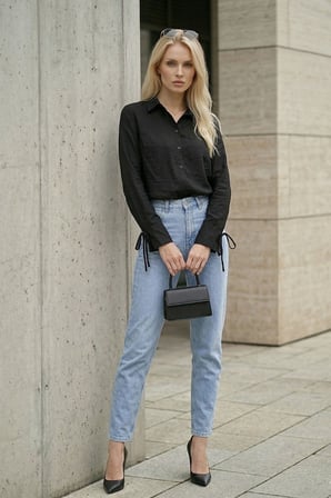 Kadın Siyah Classic Regular Fit Uzun Kollu Düğmeli Dokuma Gömlek – Kadın Gömlek Bluz