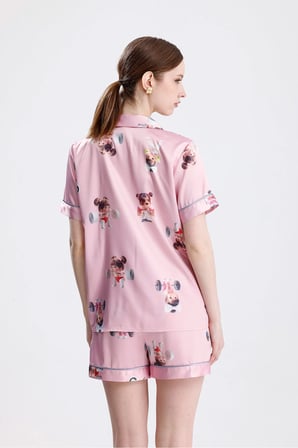 Laperissa Kadın Pijama Takımı XS Saten Desenli Çok Renkli Yazlık Kısa Kollu Şortlu Alt Üst Pijama Seti