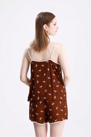 Kadın Düğme Detaylı Ip Askılı Şort Takım Şık Ve Hafif Yazlık Pijama