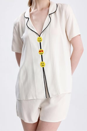 Laperissa Kadın Pijama Takımı Çok Renkli Emoji Desenli Alt Üst Takım XL