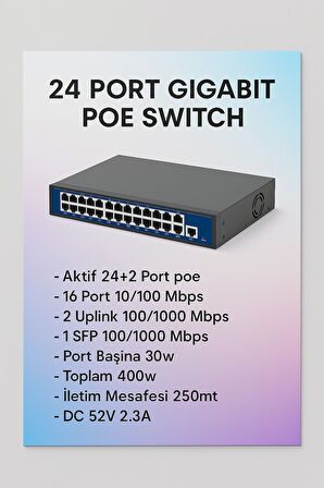 24 Port 10/100/1000MBPS 24+2 Gigabit Poe Switch