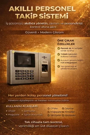 Kartlı Parmak izi Personel Takip Cihazı+Web Giriş Çıkış Programı -(25 KART DAHİL)