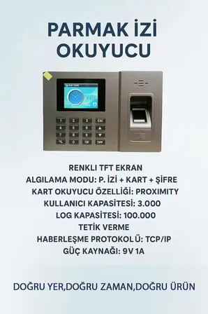 Kartlı Parmak izi Personel Takip Cihazı+Web Giriş Çıkış Programı -(25 KART DAHİL)