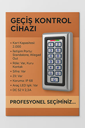 Kartlı Şifreli Kart Okuyucu Metal Proximitiy -Dış Ortam