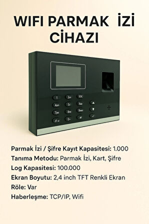 Wifi Kablosuz Parmak Izi Kartlı Personel Takip Cihazı -Web Giriş Çıkış Yazılım -(10 Kart Hediyeli)