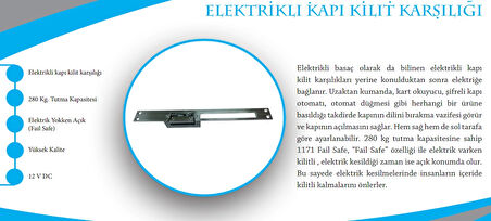 Fail Safe Elektronik Kapı Kilit Karşılığı-(Enerji Yokken Açık )