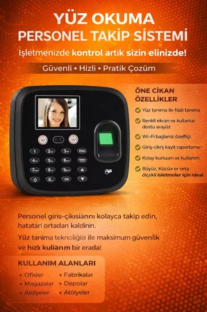Kablosuz-Wifi Kartlı Yüz Okuma Personel Takip-Web Giriş-Çıkış Yazılımı -(25 KART DAHİL)