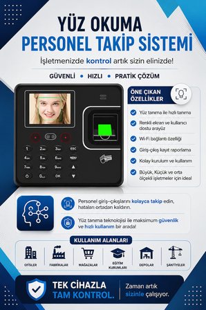Kablosuz-Wifi Kartlı Yüz Okuma Personel Takip-Web Giriş-Çıkış Yazılımı -(10 KART DAHİL)