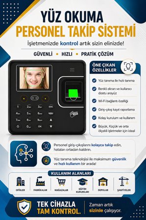 Kablosuz-Wifi Kartlı Yüz Okuma Personel Takip-Maaş Puantaj Yazılımı(10 KART DAHİL)