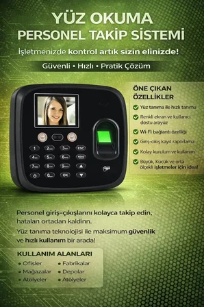 Wifi Kablosuz Kartlı Yüz Okuma-Parmak izi Personel Takip Cihazı-Web giriş Çıkış Yazılımı -(25 KART DAHİL)