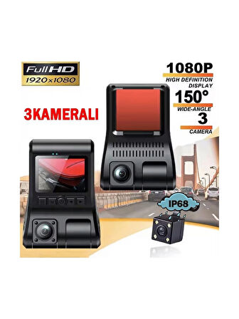 1080P Full Hd 3 Kameralı Hafıza Kartına Kayıtlı Hareket Algılamalı Araç Kamerası