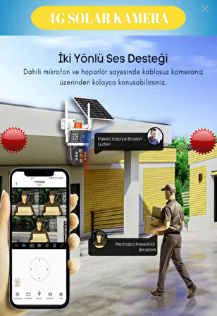 10x Zoom 4G Sim Kartlı Solar güneş Enerjili Full HD Çift Kameralı Akıllı Smart Güvenlik Kamerası