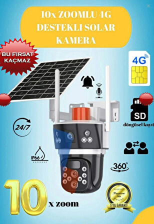 10x Zoom 4G Sim Kartlı Solar güneş Enerjili Full HD Çift Kameralı Akıllı Smart Güvenlik Kamerası
