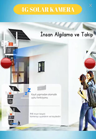 10x Zoom 4G Sim Kartlı Solar güneş Enerjili Full HD Çift Kameralı Akıllı Smart Güvenlik Kamerası