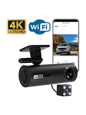 Geniş Açı 4K Ön 1080P Full Hd Arka 2 Kameralı Wifi Hafıza Kartına Kayıtlı Araç Kamerası