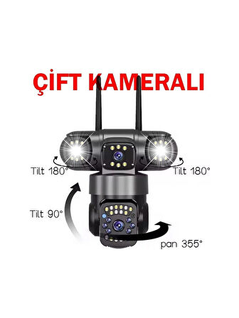 2 Kameralı Full Hd Yapay Zekalı Wifi Kablosuz Hareket Takipli Alarmlı Güvenlik Kamerası