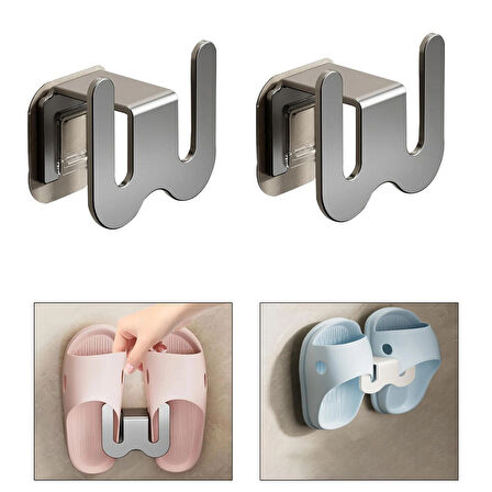 Microcase Duvara Monte Yapışkanlı Metal Terlik Askılığı Çok Fonksiyonlu Portatif Askılık - GRİ AL4933 2 Adet