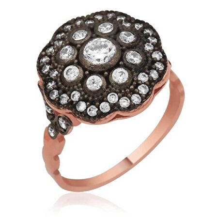 Gümüş Elmas Montür Çiçek Kadın Yüzük