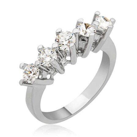 Gümüş Uzun Tırnaklı 5 Taş Kadın Yüzük