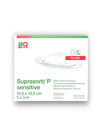 Suprasorb P Sensitive Border 5 Katmanlı Silikon Temaslı Yapışkan Kenarlı Köpük Yara Örtüsü 12,5 x 12,5 cm – Ref 139062 – 10 Adet (1 KUTU)