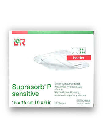 Suprasorb P Sensitive Border 5 Katmanlı Silikon Temaslı Yapışkan Kenarlı Köpük Yara Örtüsü 15 x 15 cm – Ref 139069 – 10 Adet (1 KUTU)
