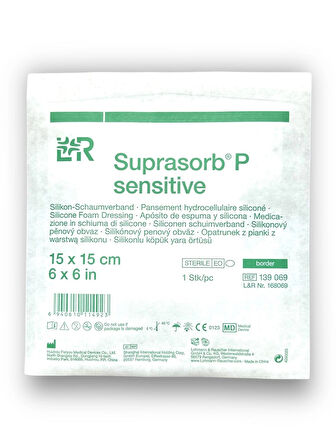 Suprasorb P Sensitive Border 5 Katmanlı Silikon Temaslı Yapışkan Kenarlı Köpük Yara Örtüsü 15 x 15 cm – Ref 139069 – 10 Adet (1 KUTU)