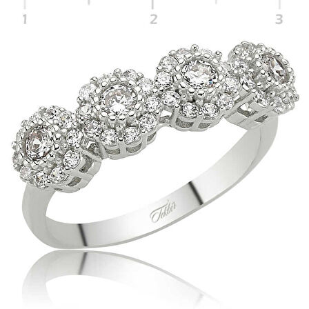 Gümüş Çiçekli 5 Taş Kadın Yüzük