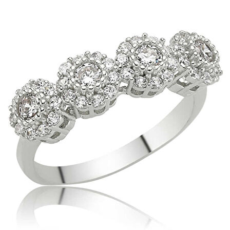 Gümüş Çiçekli 5 Taş Kadın Yüzük