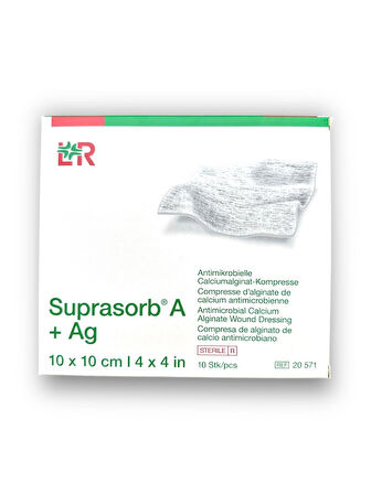 Suprasorb A + Ag Kalsiyum Aljinatlı ve Gümüşlü Yara Örtüsü 10 x 10 cm – Ref 20571 – 10 Adet (1 KUTU)