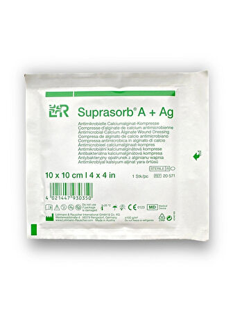 Suprasorb A + Ag Kalsiyum Aljinatlı ve Gümüşlü Yara Örtüsü 10 x 10 cm – Ref 20571 – 10 Adet (1 KUTU)