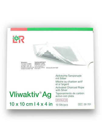 Vliwaktiv Ag Gümüşlü ve Emici Aktif Kömürlü Yara Örtüsü 10 x 10 cm – Ref 20701 – 10 Adet (1 KUTU)