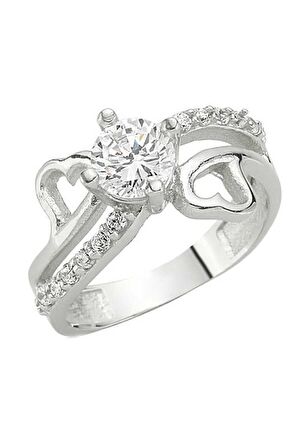 Gümüş Kalpli Tek Taş Kadın Yüzük