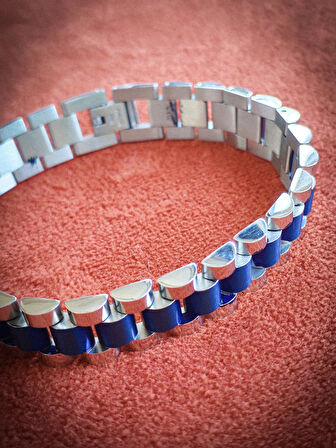 Çelik Roleks Kordon Mavi Erkek Bileklik