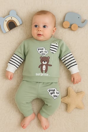Gift For You Desenli 2'li % 100 Pamuk Erkek Bebek Takımı