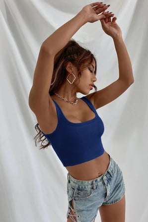Kadın Lacivert Kalın Askılı Crop Top Büstiyer
