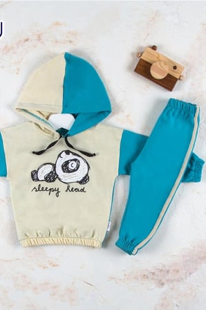 Panda Desenli Kapişonlu Erkek Bebek Takımı